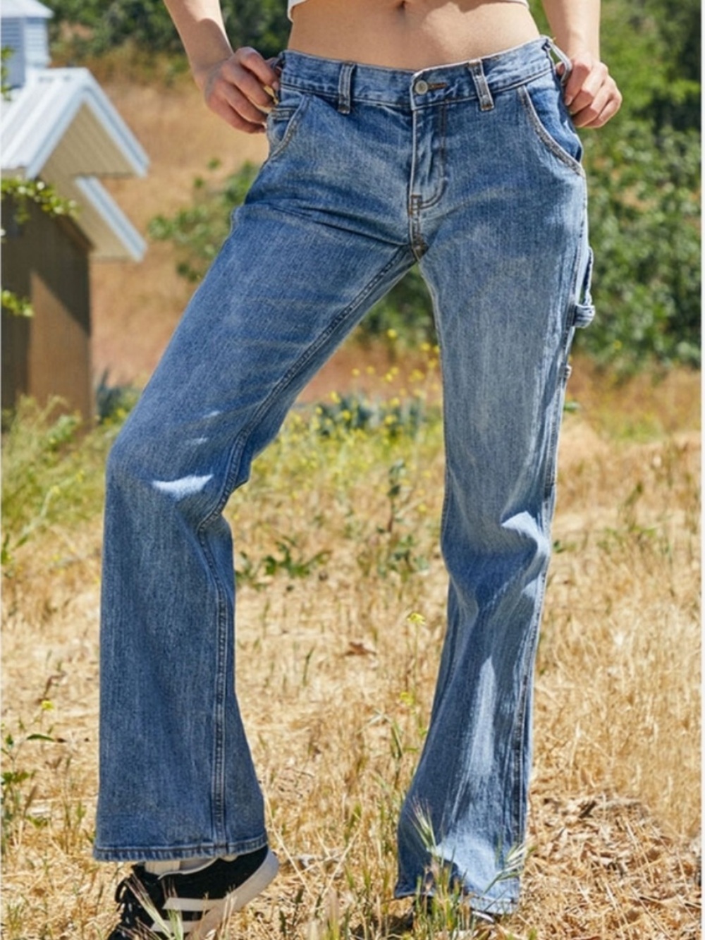 John Galt Carpenter Low Rise Bootcut Jeans Light Wash Utility Denim Small